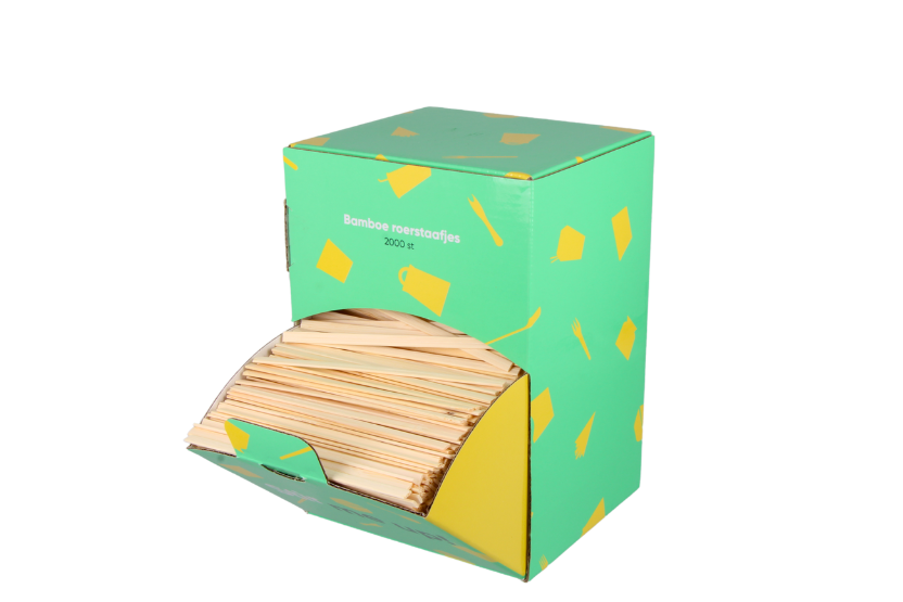 Roerstaafjes in dispenser box 11cm bamboe BIO