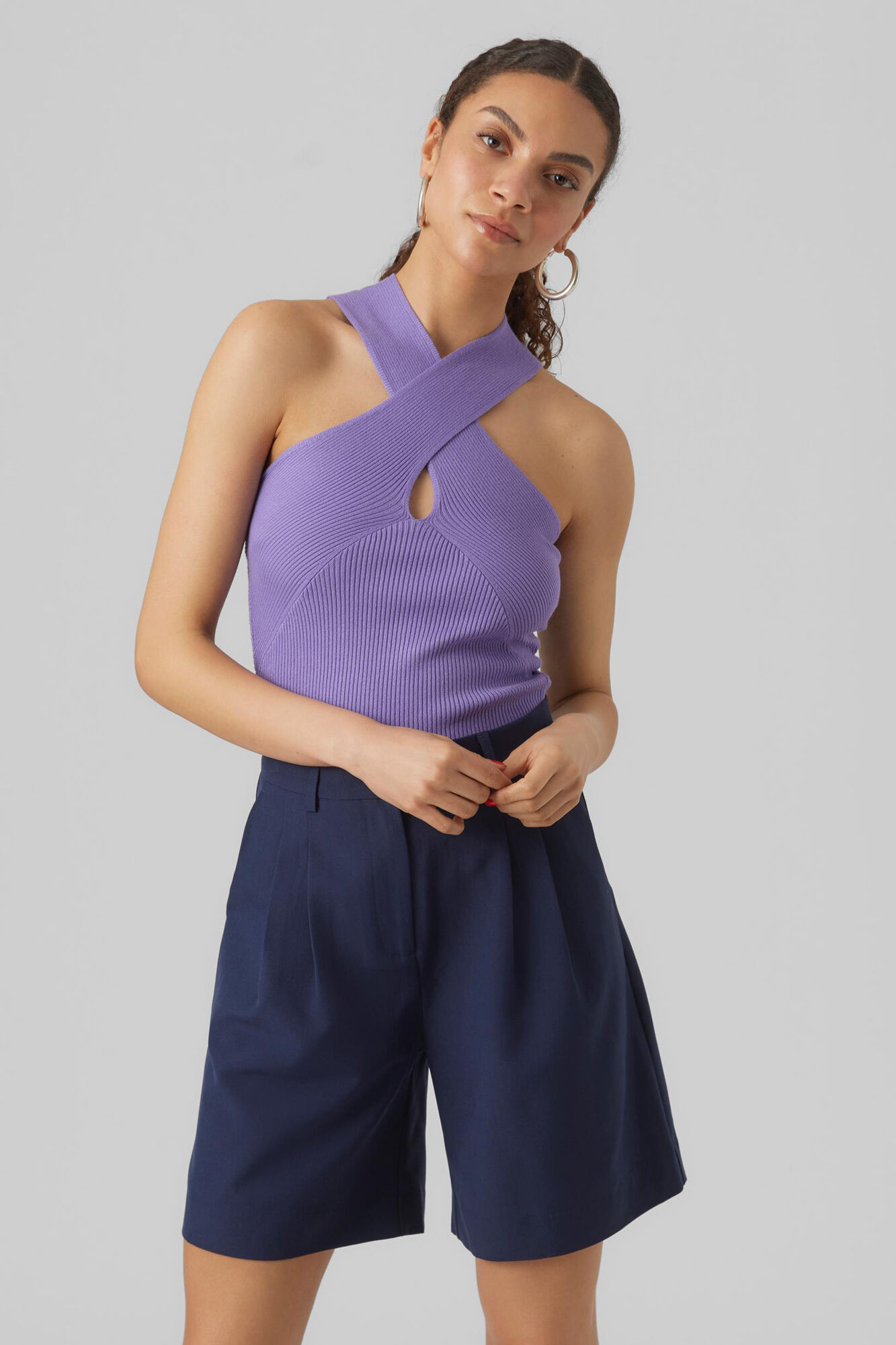 Blusa de tricô com decote transpassado - Lilás