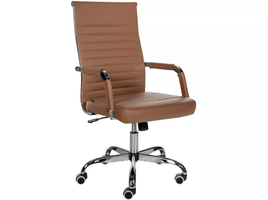 Chaise de bureau - Similicuir & Métal chromé - Marron clair - Amadora