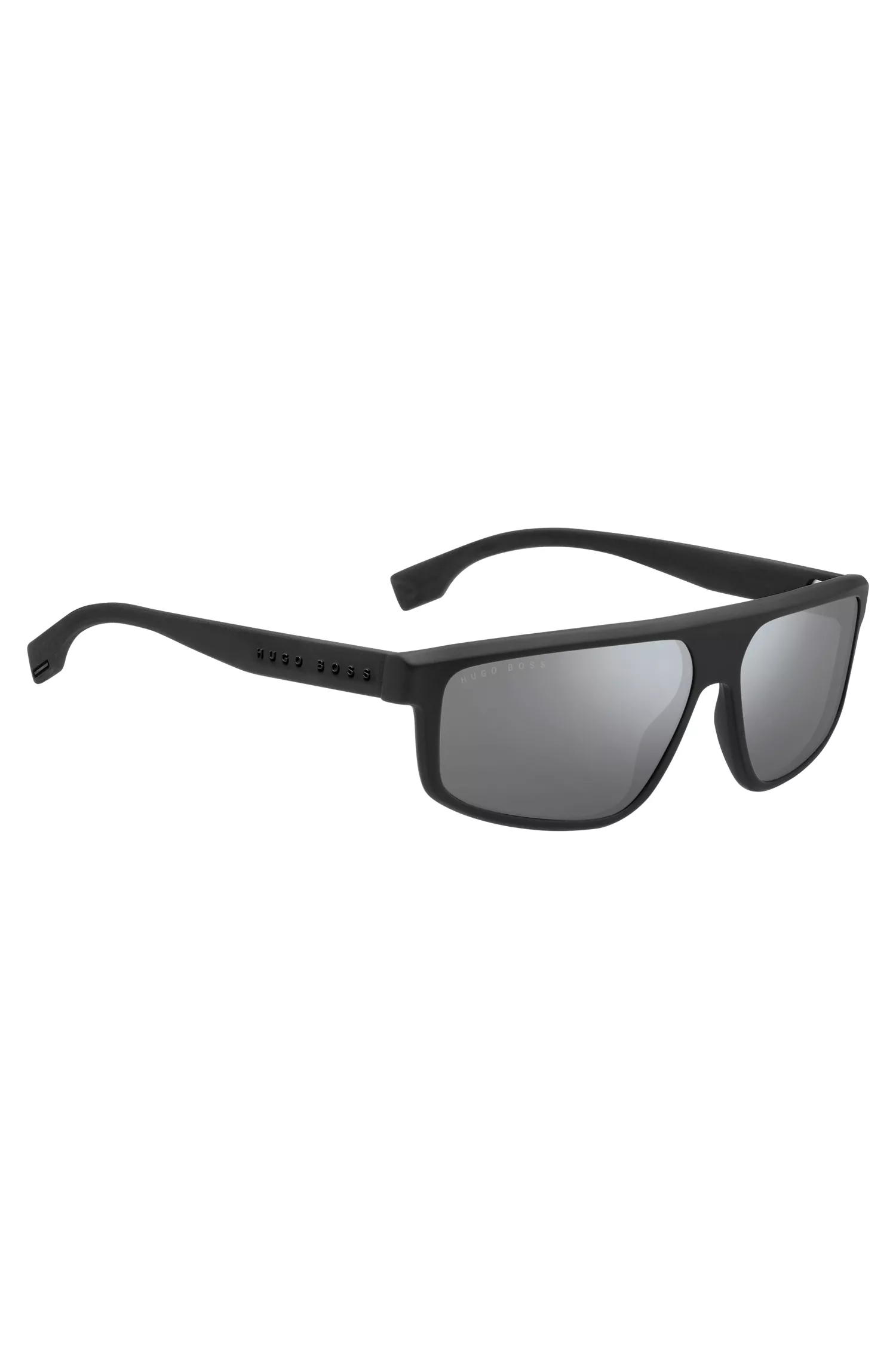 Óculos de sol BOSS pretos com logotipo 3D nas hastes.