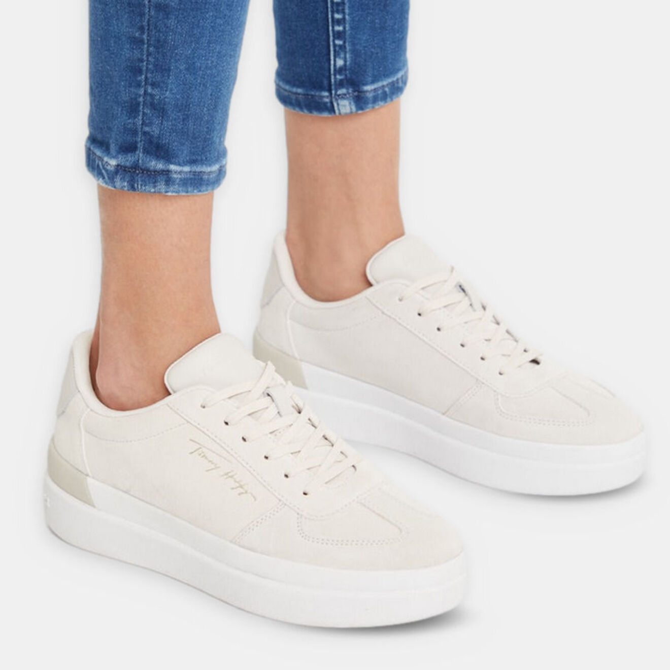 Tommy Hilfiger Baskets en Velours de Cuir Signature beiges