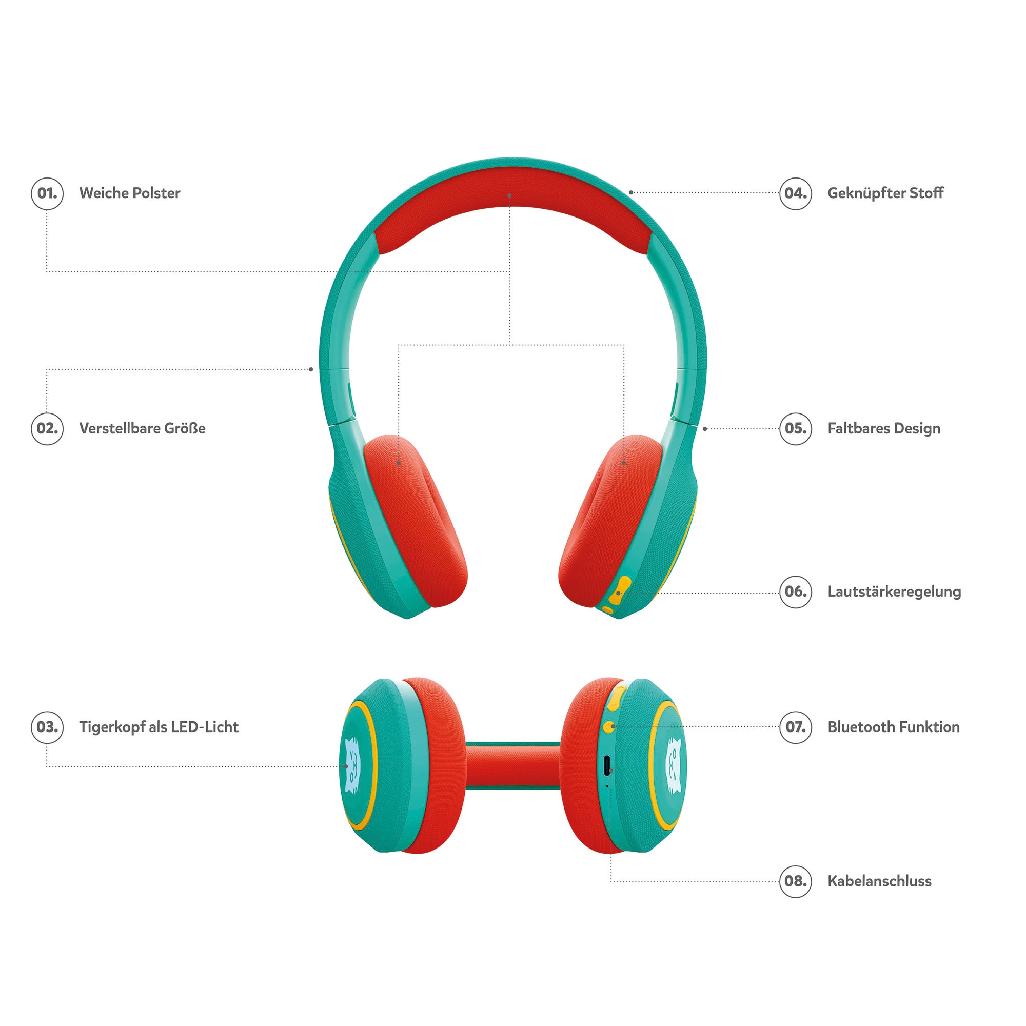 tigerbuddies Bluetooth Kinderkopfho¨rer gru¨n/orange