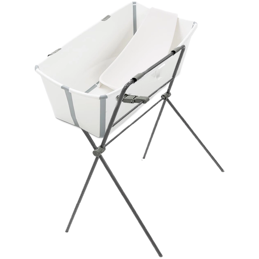 STOKKE® Badewanne und Badewannenständer Flexi Bath™ mit hitzeempfindlichem Stöpsel und Neugeborenenaufsatz grau ab der Geburt