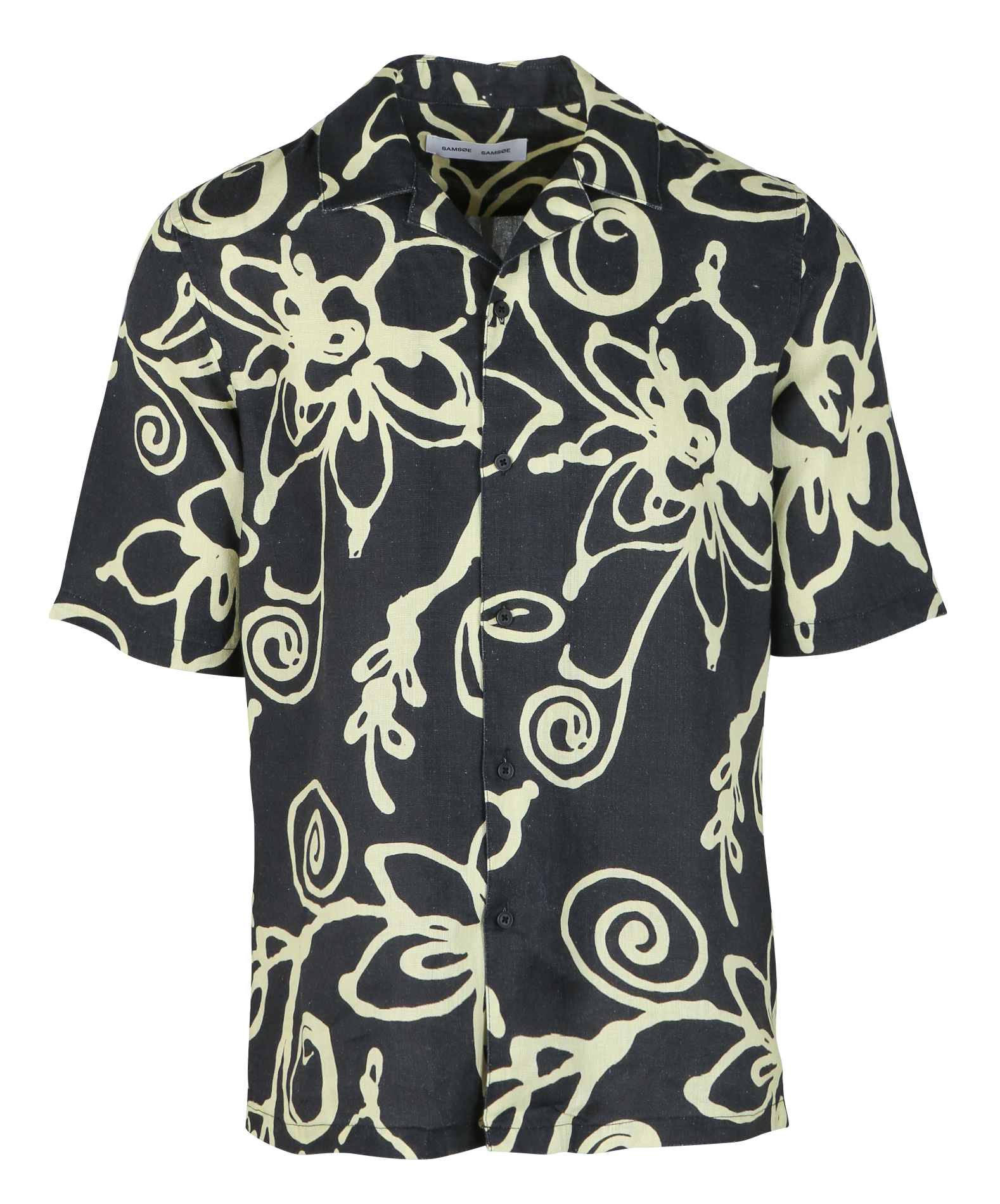 OSCAR - Chemise ample col à revers en lin imprimé | Noir