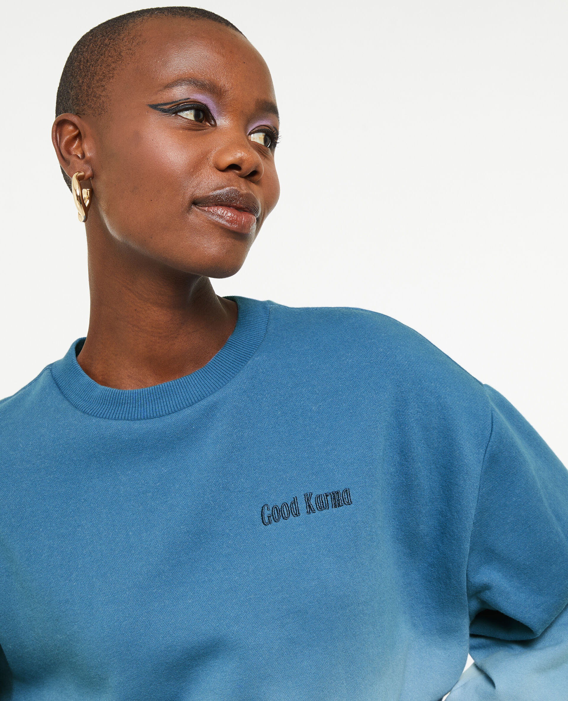 Sweat oversize dégradé et brodé - Bleu