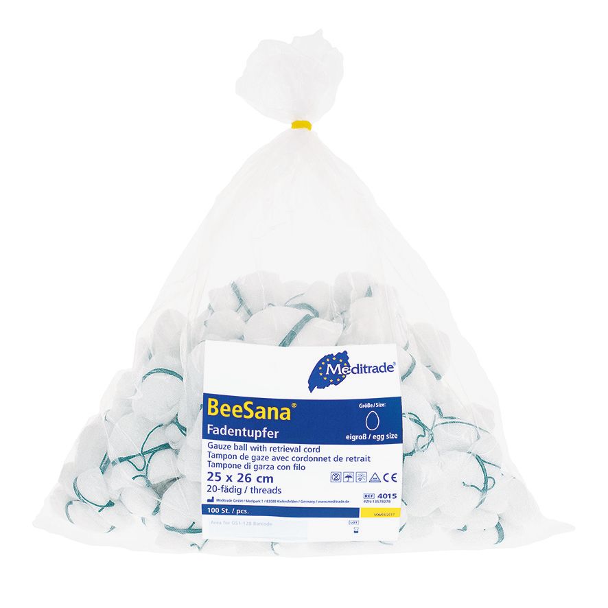 BeeSana® Fadentupfer unsteril ohne RöKo, 25 x 26 cm, weißer Faden