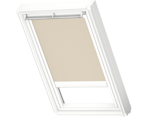 VELUX verduisterend rolgordijn, effen zandbeige, op zonne-energie, wit frame, DSL C02 4556SWL