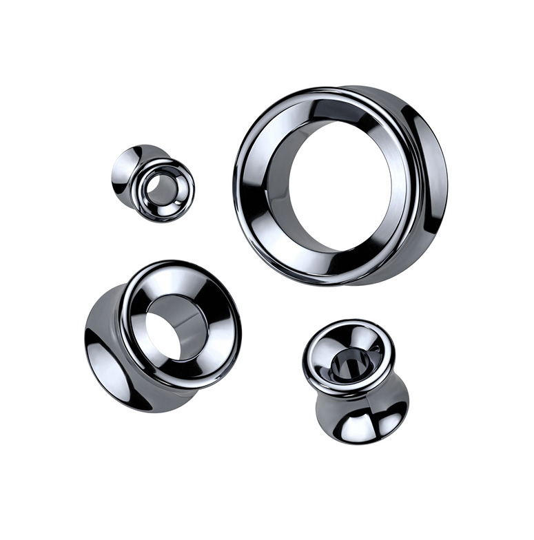 (16mm) Double Flared Flesh Tunnel Hämatit Stein Plug Ohr Piercing - Schwarz
