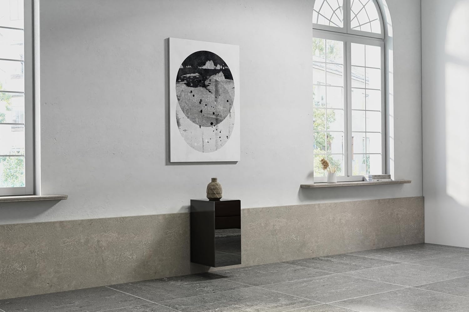 Wuun® Somero Sideboard Highboard SDF5 / 30cm B:(1x30) H:60cm T:40cm I Schwarz-Matt/Schwarz Hochglanz