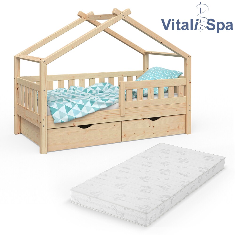 VitaliSpa Design Kinderbett 140x70 Babybett Jugendbett mit Schublade Lattenrost Matratze