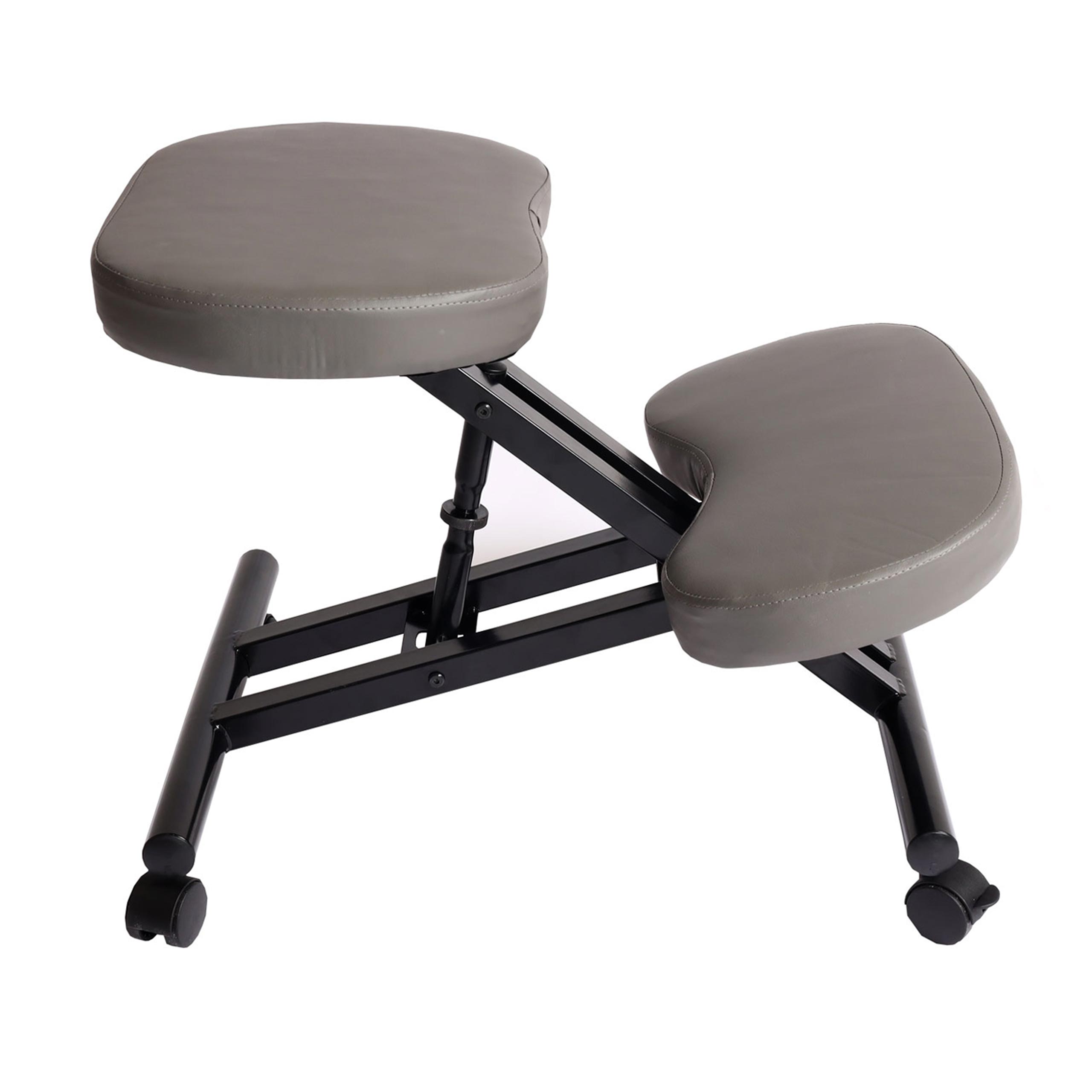 Kniestuhl MCW-E10, Sitzhocker Kniehocker, höhenverstellbar Rollen Kunstleder Metall MVG-zertifiziert ~ grau matt