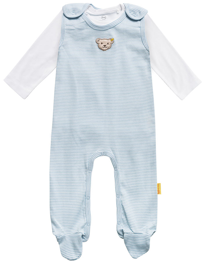Strampler BASIC mit Langarmshirt in hellblau/weiß