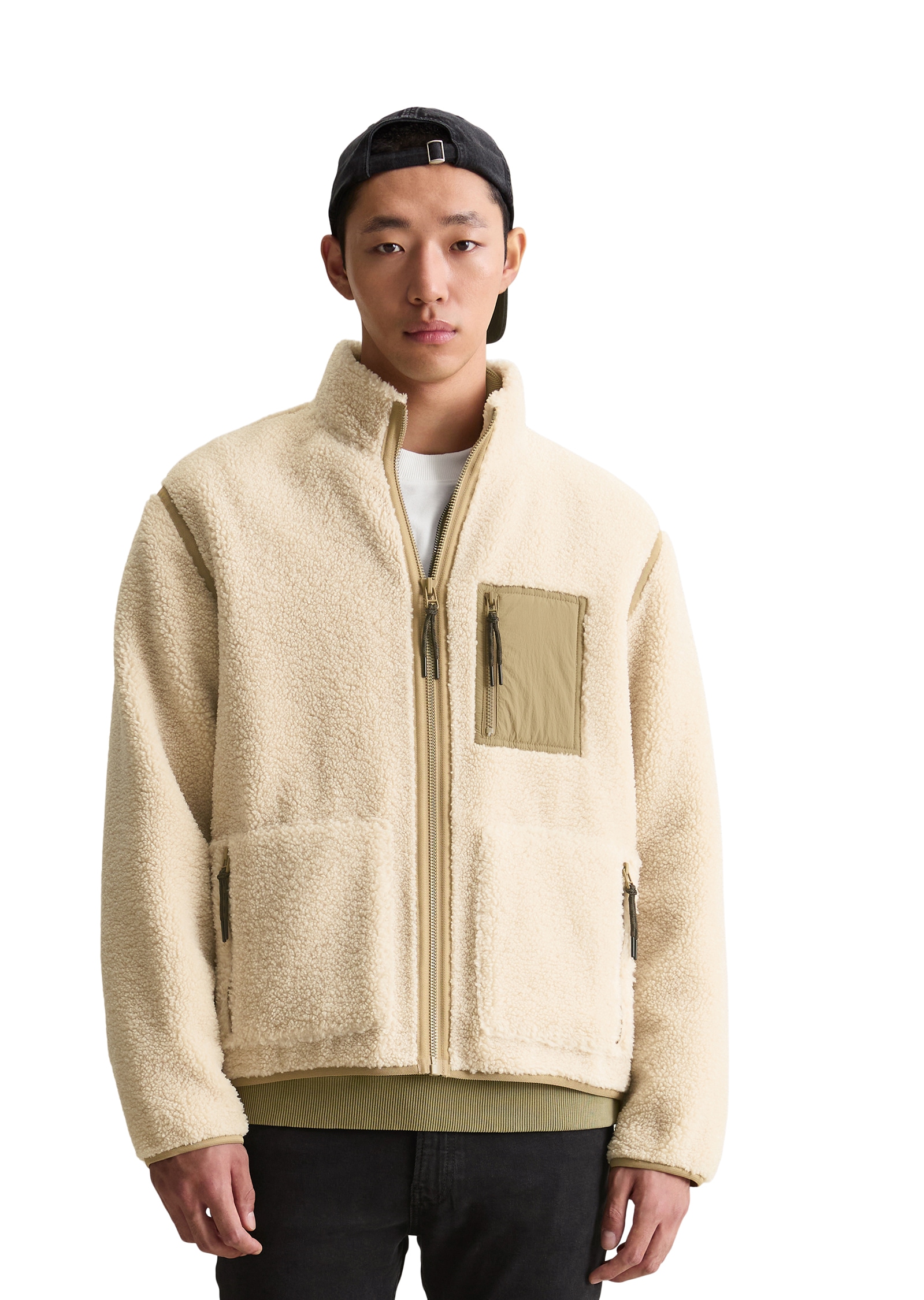 Marc O'Polo DENIM Fleecejacke Teddyjacke regular fit, mit Nylon-Brusttasche