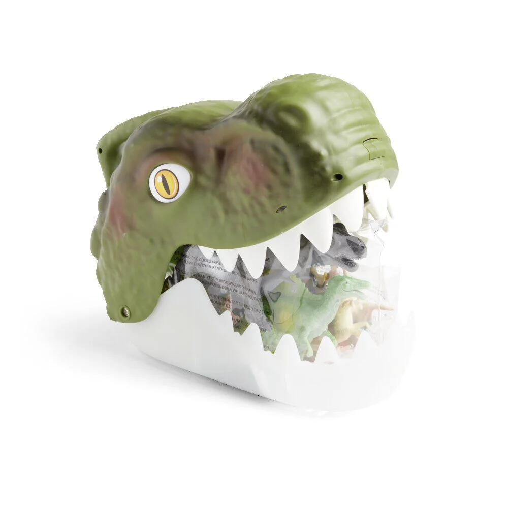 Boîte de rangement tête de dinosaure avec figurines