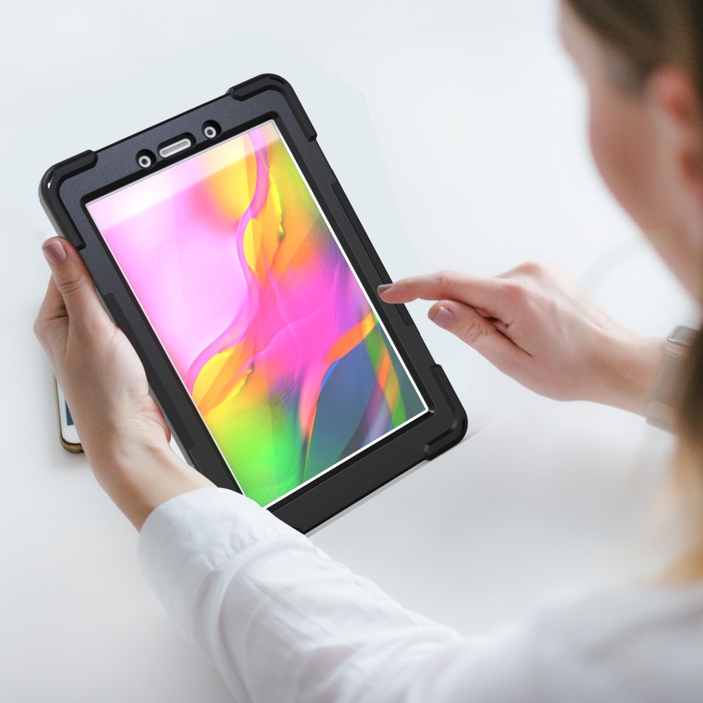 Samsung Galaxy Tab A 8.0 (2019) Hybrid Outdoor Silikon Case Hülle mit Aufsteller und Handschlaufe - Schwarz