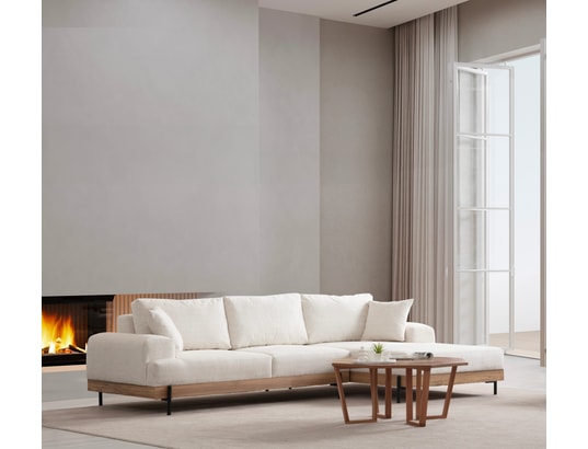 CONCEPT1 - Canapé tissu Eti chêne angle droit blanc 280 x 98 x h78