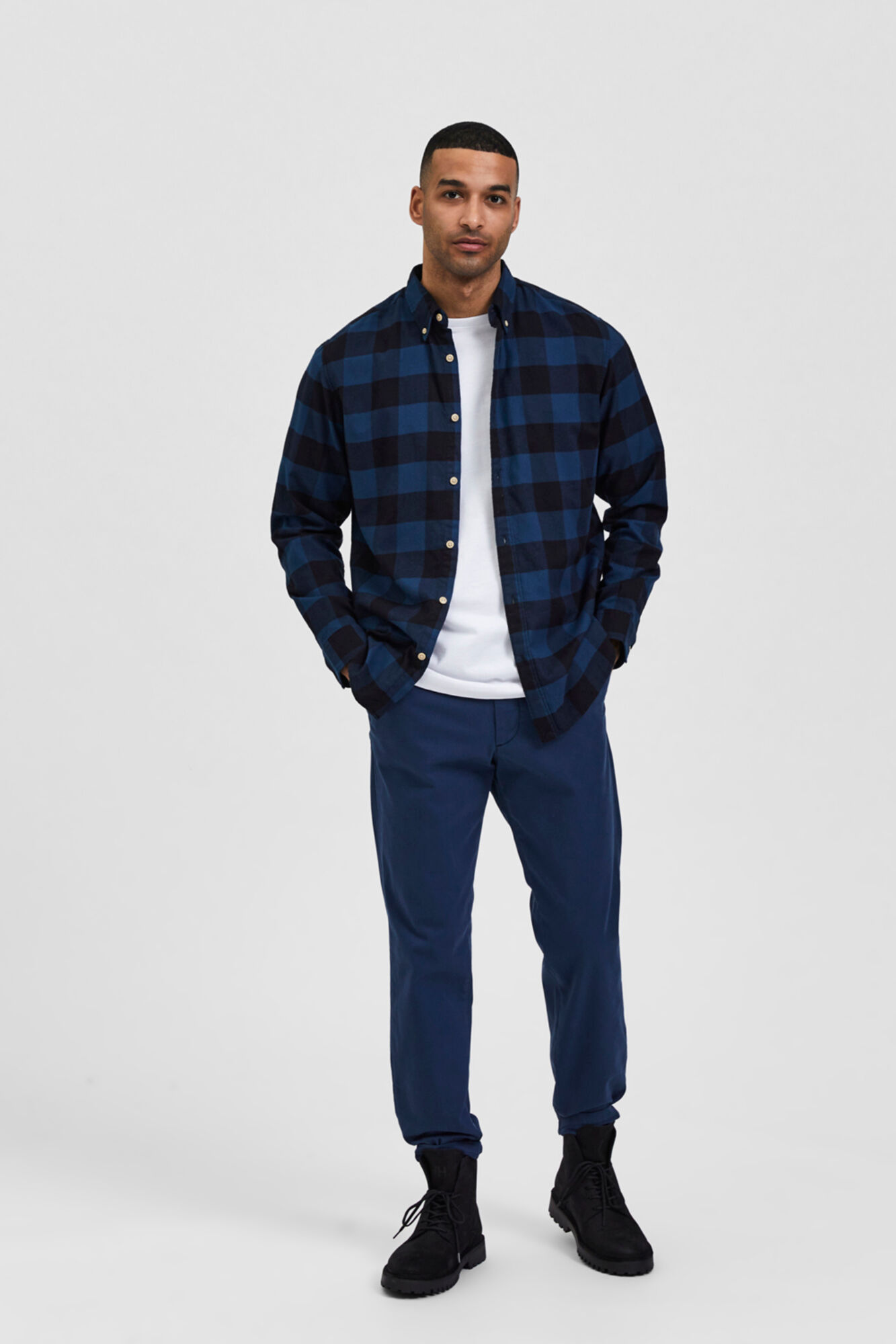 Camisa xadrez masculina slim fit - Azul