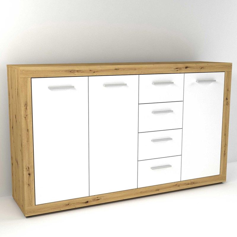 FMD - Commode - Wit - Hoogglans Spaanplaat - 3 Laden 2 Legplanken