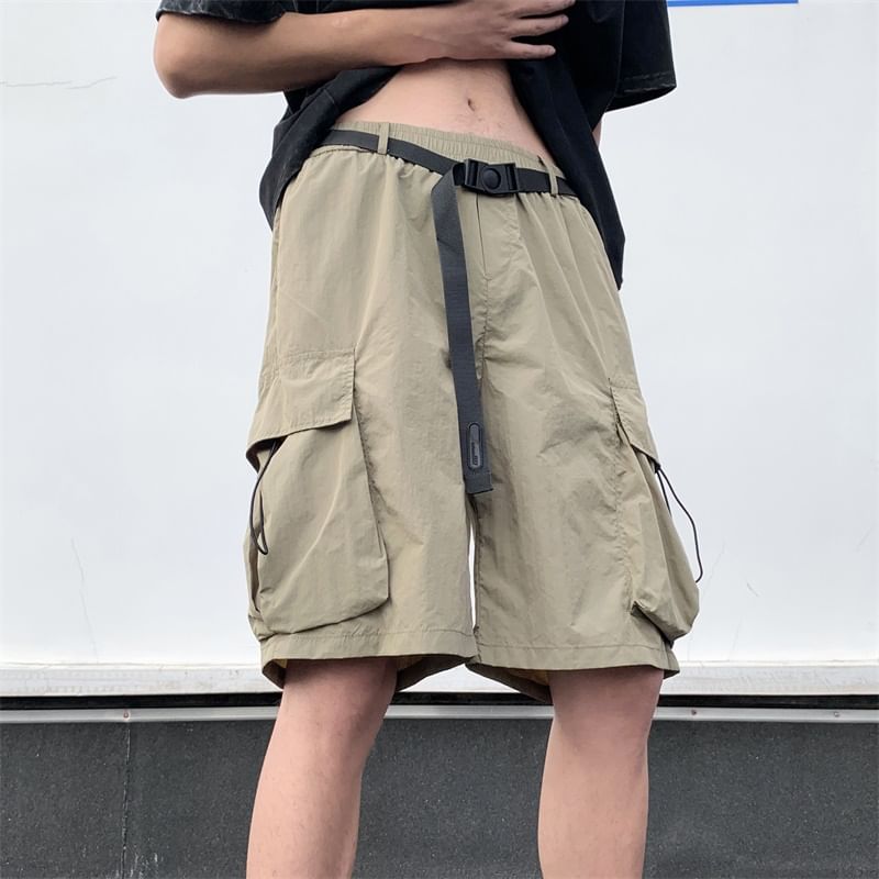 blastealle - Hoge taille, effen, wijde cargo shorts