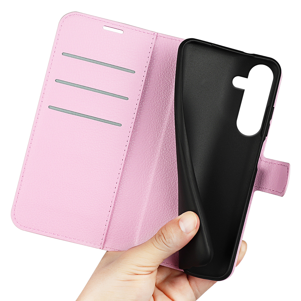 Samsung Galaxy S25 FE Leder Tasche Flip Cover Litchi Look - Rosa