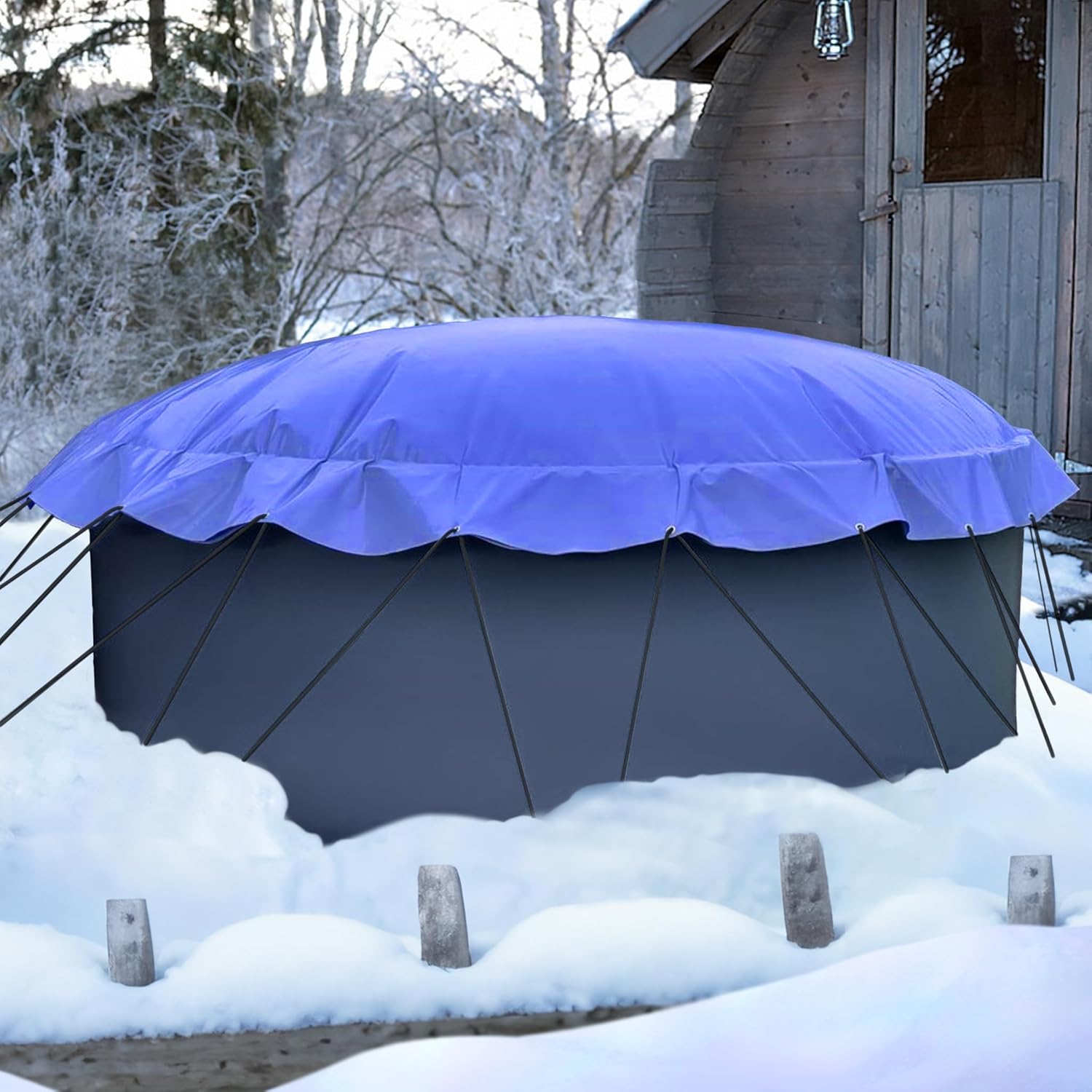 Aufblasbare Abdeckplane für Pool rund, inkl. Pumpe, Air Cover, wasserdicht, reißfest, Luftkissen (5,00 m, Blau)