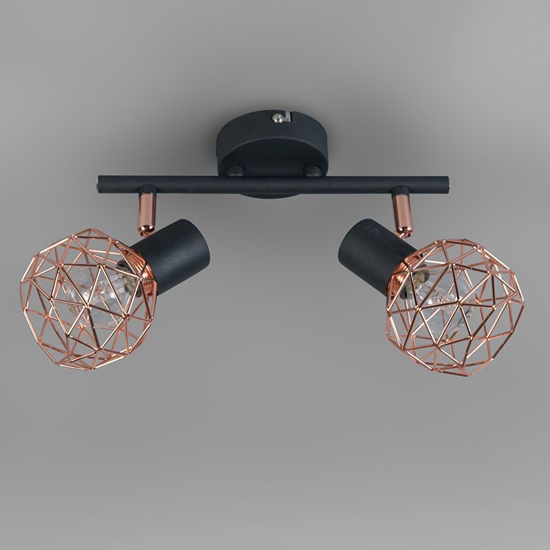 Moderne spot zwart met koper 2-lichts - Mesh