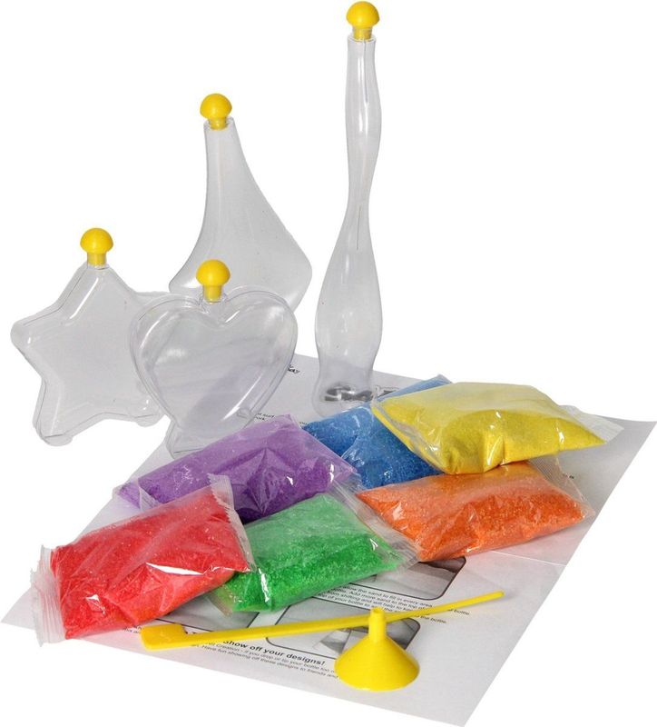 Zandkunst - Set met 4 Flesjes - 6 Kleuren Zand - Inclusief Trechter en Ontwerptool