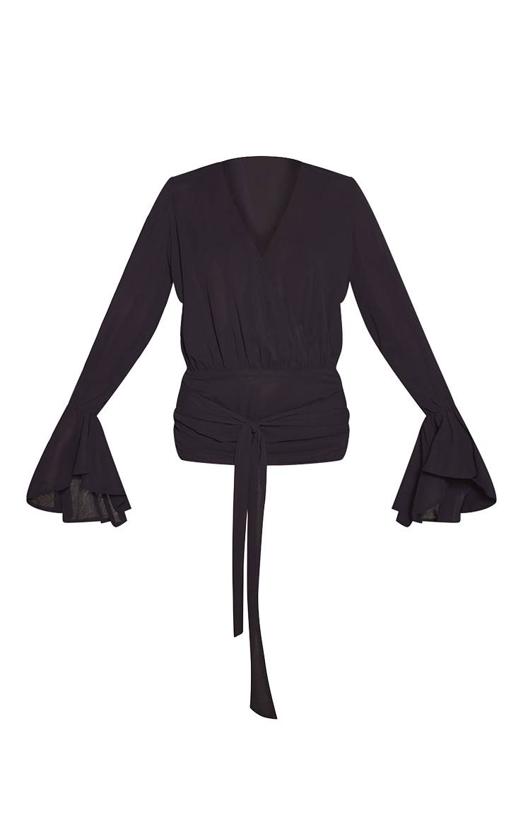 Noir Blouse Longue En Mousseline À Manches Exagérées