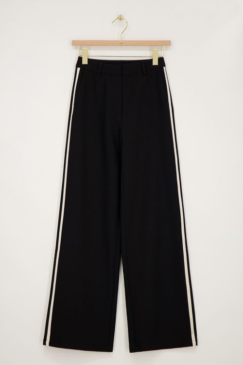 Zwarte wide leg pantalon met witte tape