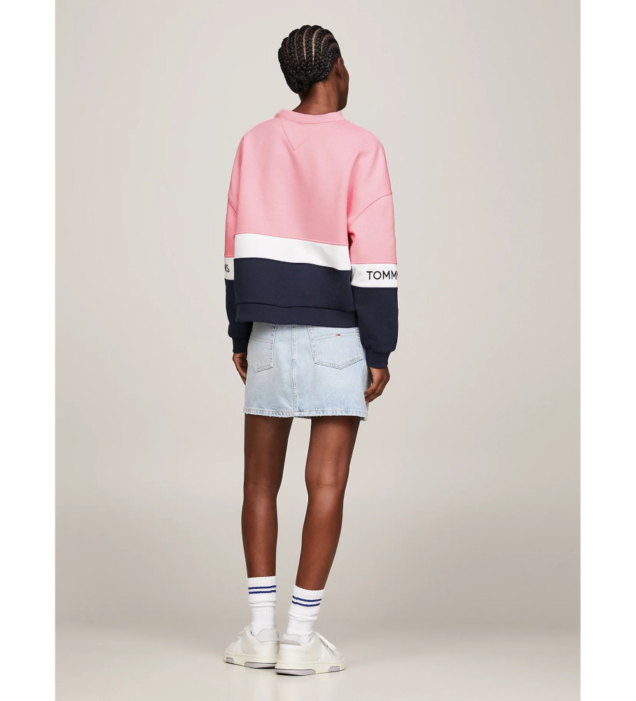 Moletom Tommy Jeans rosa com estampa em blocos de cores