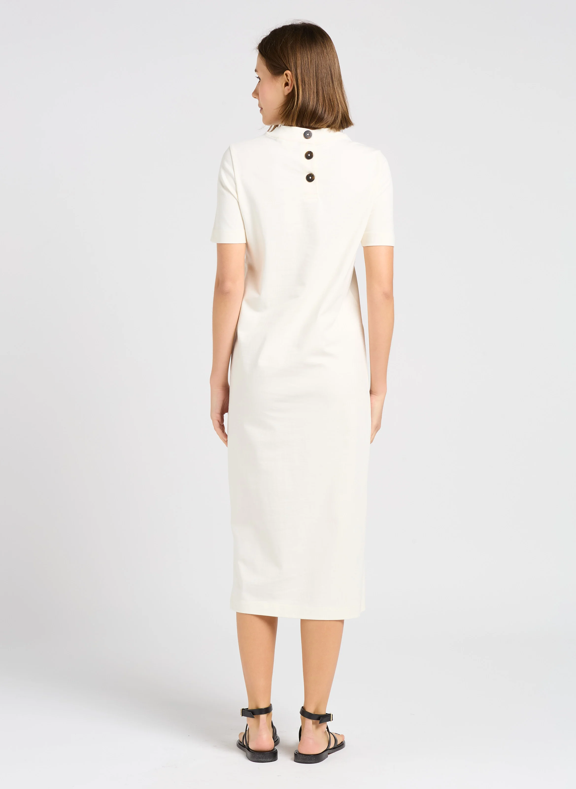 AXEL - Robe longue col rond en coton| Beige