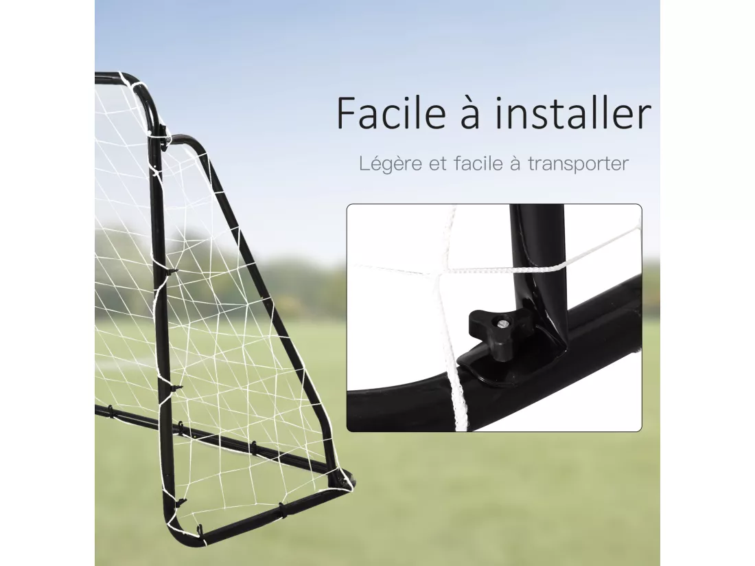 But de football - cage de foot - but futsal dim. 203L x 81l x 120H cm - châssis métal époxy filet polyester - piquets inclus - noir
