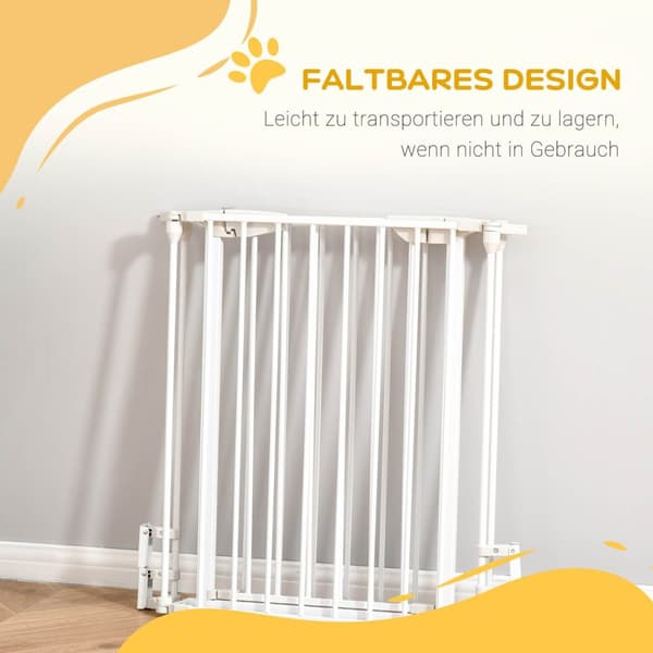 Sperreport For Hunder, Beskyttelsesgrind, Hundeport, Dørvakt, 3 Elementer Inkludert Sikkerhetsdør, Metall, Plast, Hvit, 180 X 3 X 74,5 Cm