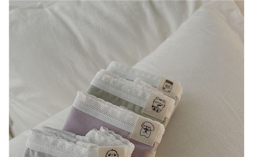 Single Park - Effen panty met kanten rand / set