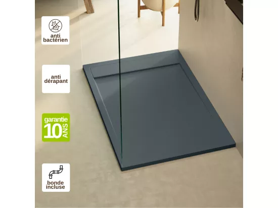 Receveur de Douche Extraplat MAGNUS Gris 90x90x3cm - Texture Ardoise 75% Minéral, Antidérapant, Antibactérien, LAVABERG