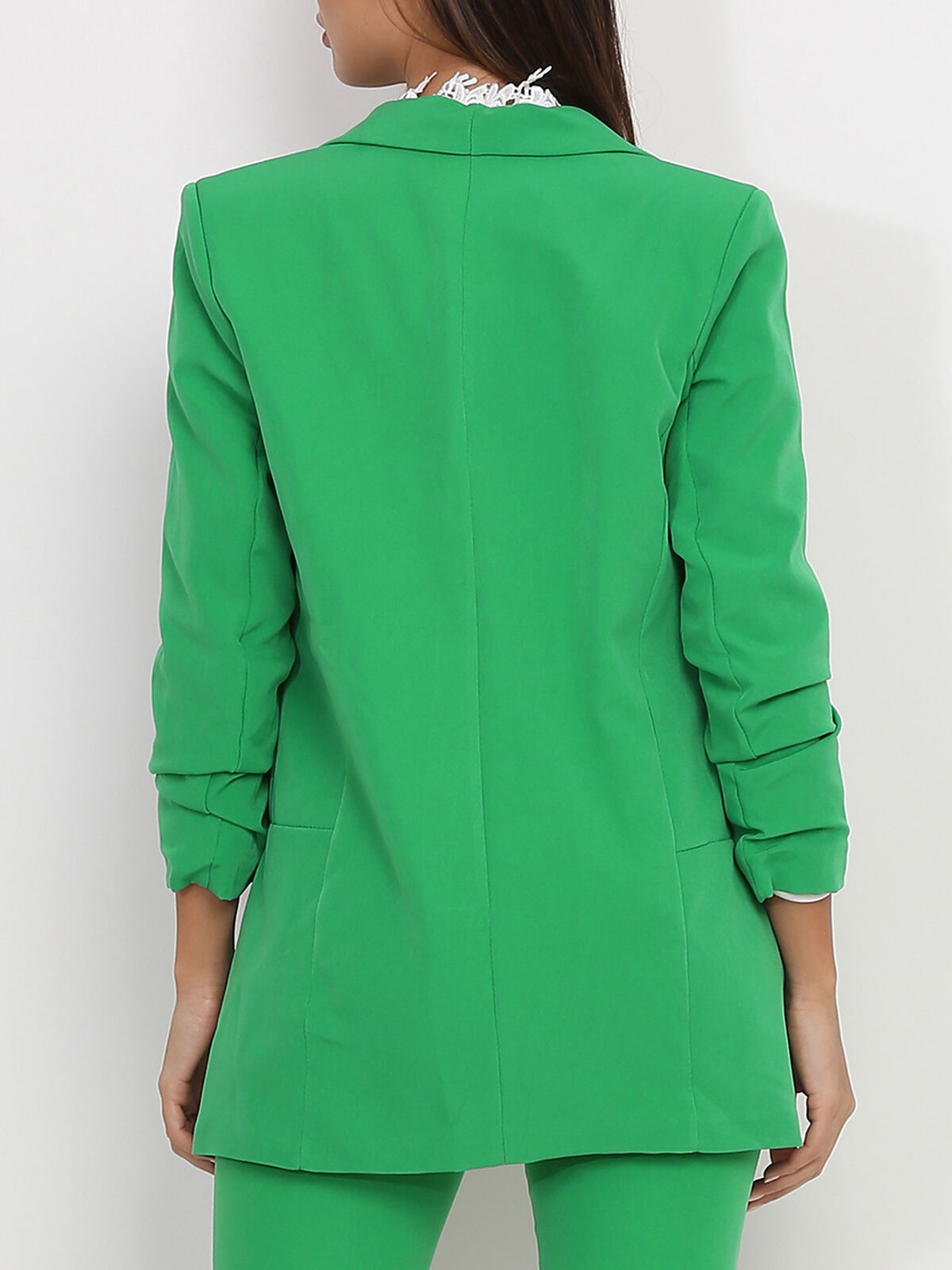 Veste blazer à manches retroussées- Vert