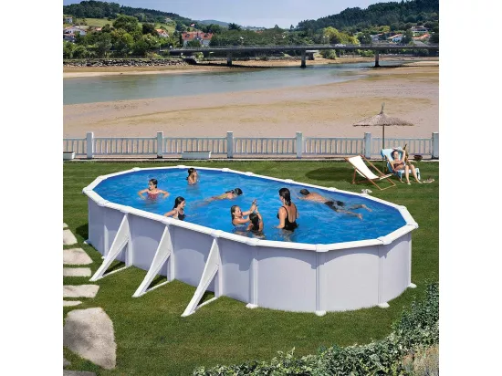 Piscine acier blanc Atlantis ovale 7,44 x 3,99 x 1,32 m - Gré