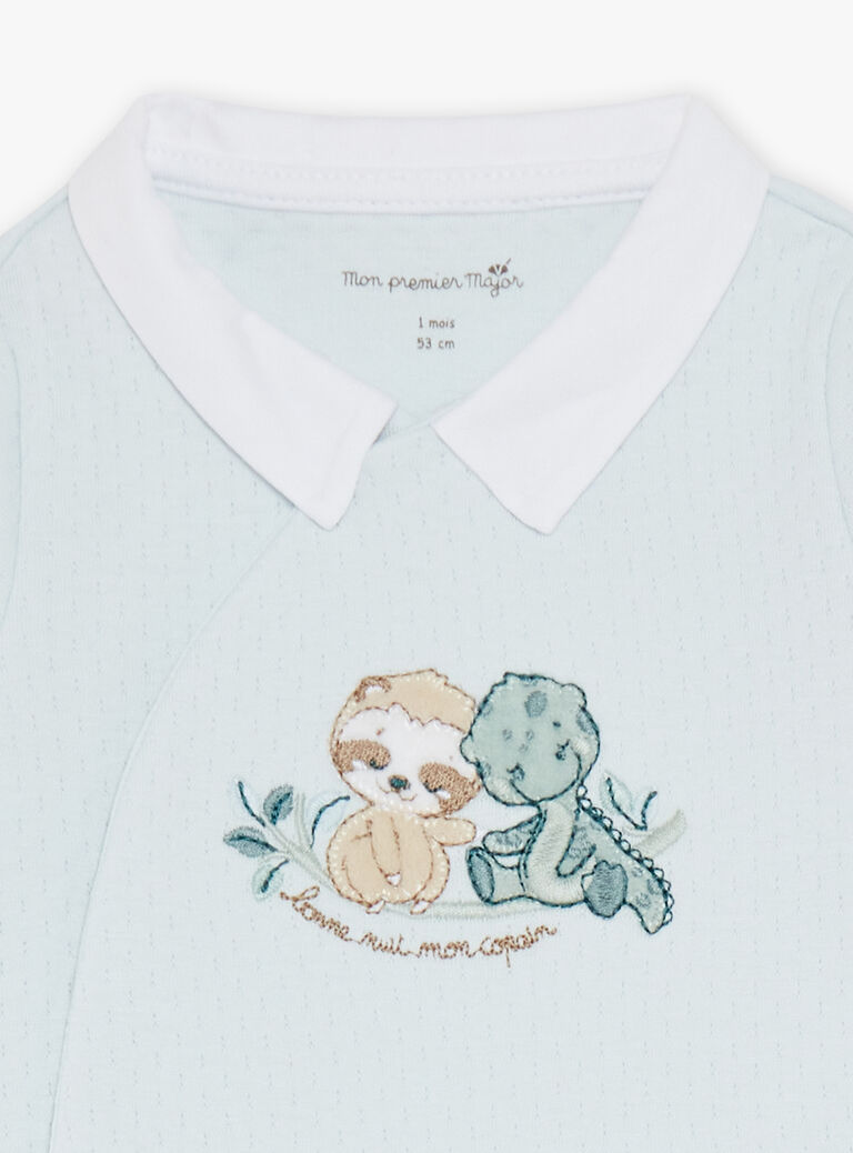 Ensemble haut bleu ciel et pantalon écru Crocodile et Paresseux