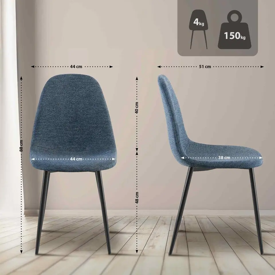 CLP Set van 4 Eetkamerstoel Napier zwart Frame - Stof - donkerblauw