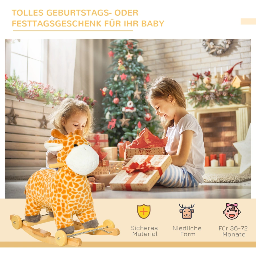 HOMCOM Schaukeltier Spielzeug, Triceratops, Giraffe Gelb