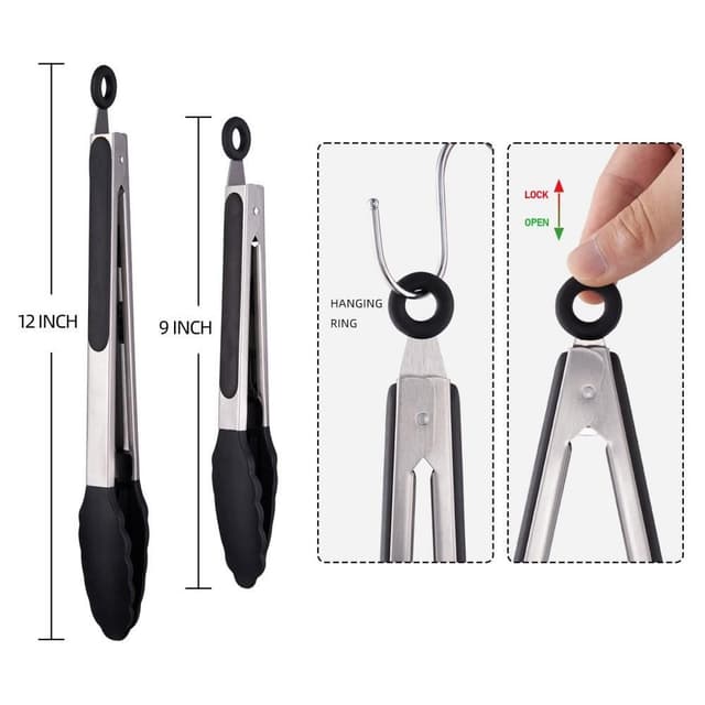 9 tommer+12 tommer køkkenkogetang til salat/pasta/grill/grill