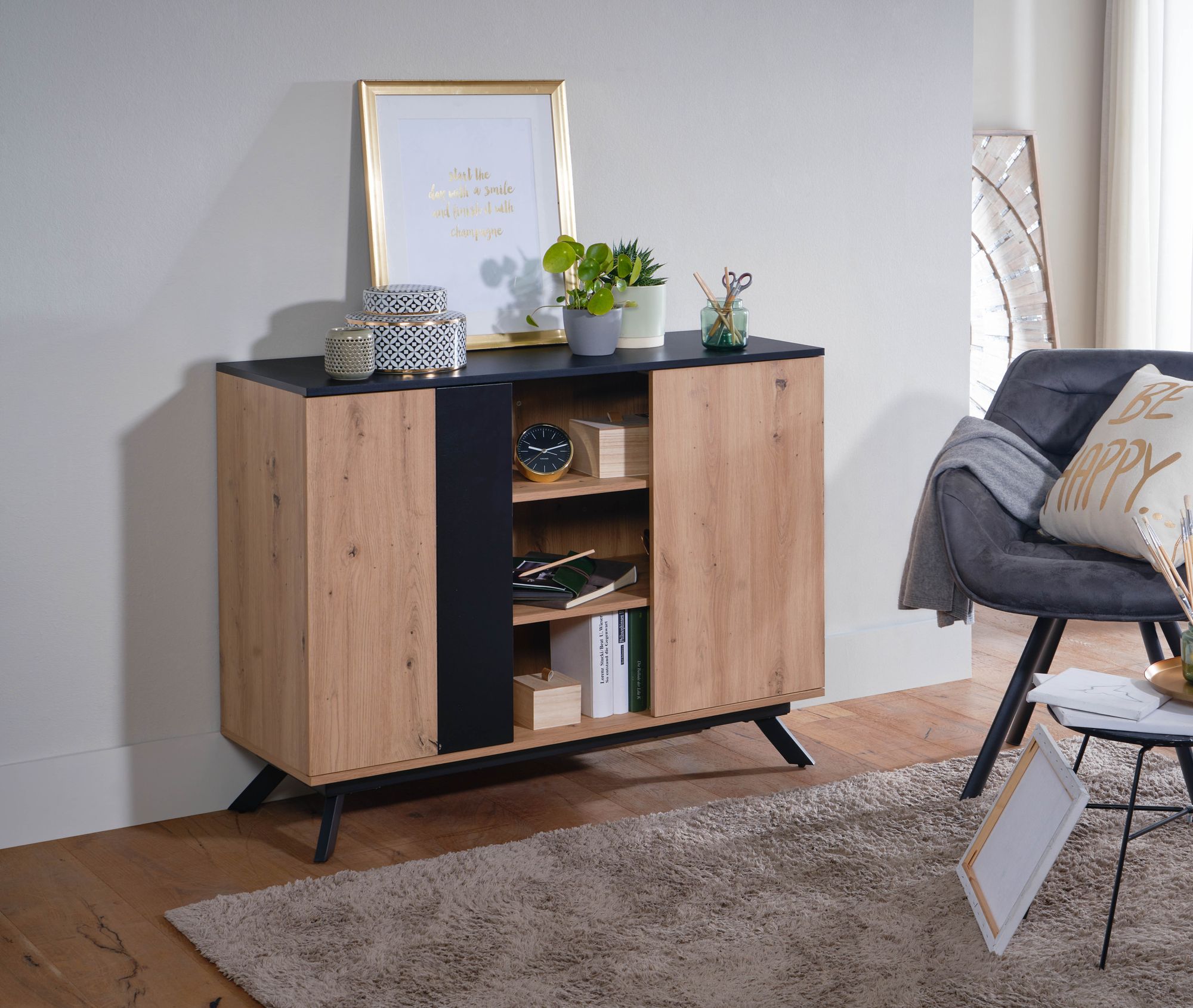Sideboard FineBuy Anrichte 110x87x40 cm MDF Eiche Dekor Kommode Standschrank