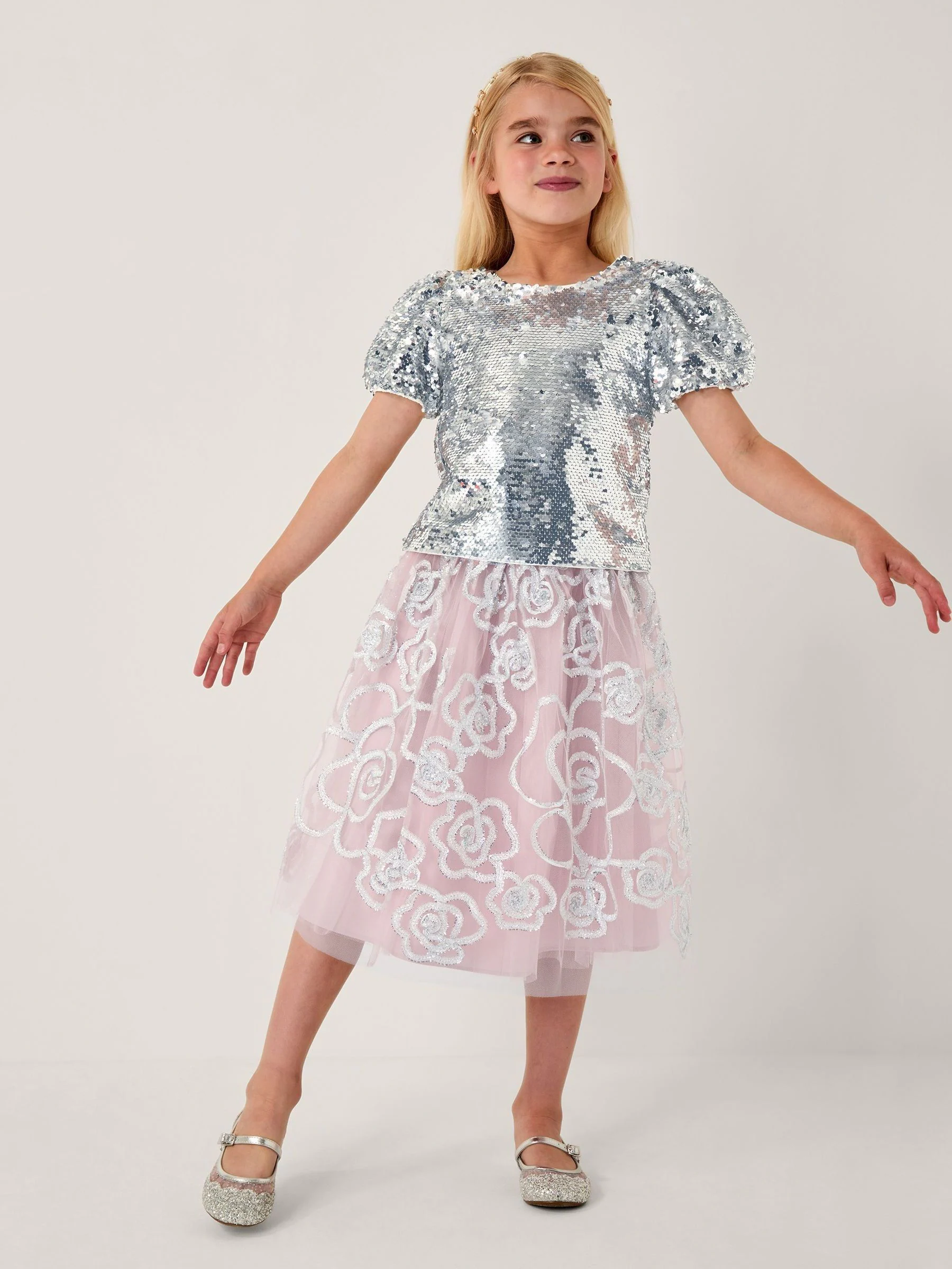 Monsoon Sequin Puff Sleeve Top