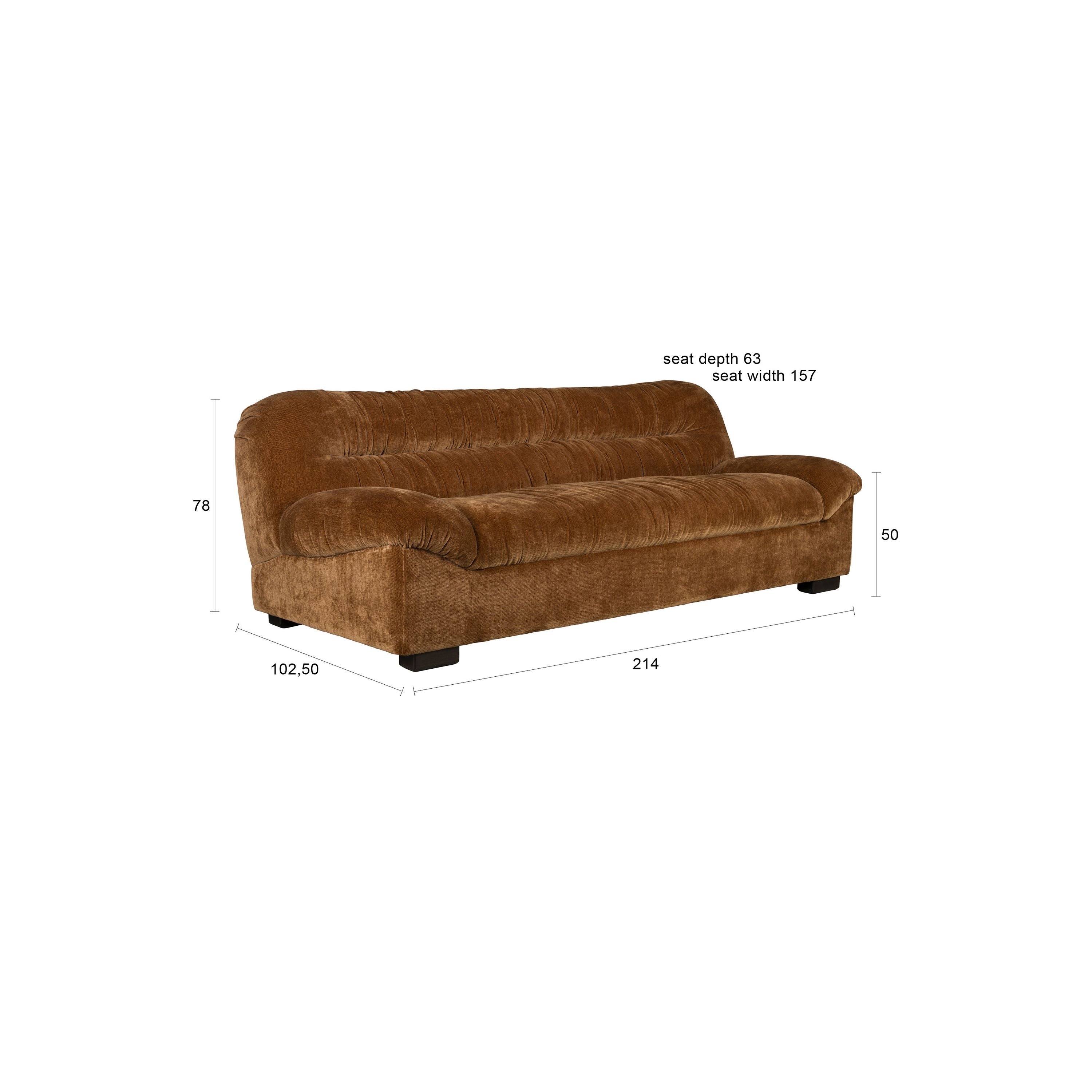 Dutchbone Douglas 3-zitsbank Velours Cognac Bruin