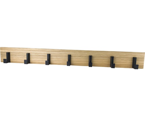 Kapstok met 7 haken, hout, Zamak, zwart mat, 560x60x40 mm