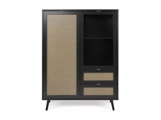 Vaisselier 2 Portes 2 Tiroirs Impression Cannage et Noir L101,4 x H139 cm - VILLA
