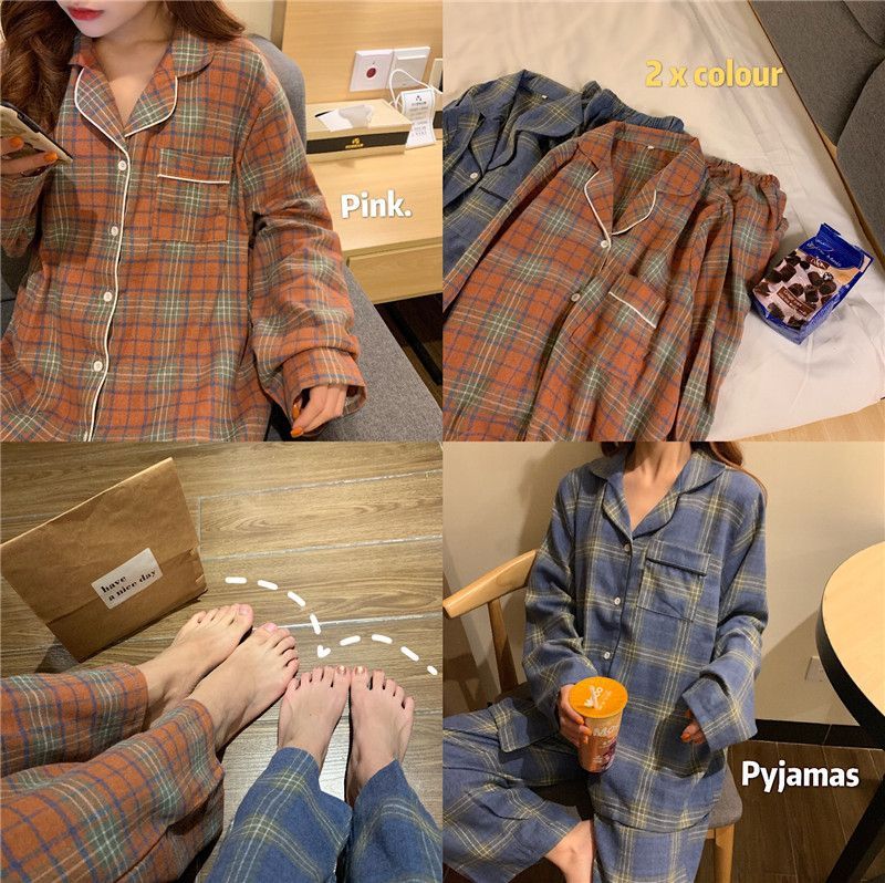 Whoosh - Bijpassende pyjamaset voor koppels: geruite top met lange mouwen + broek