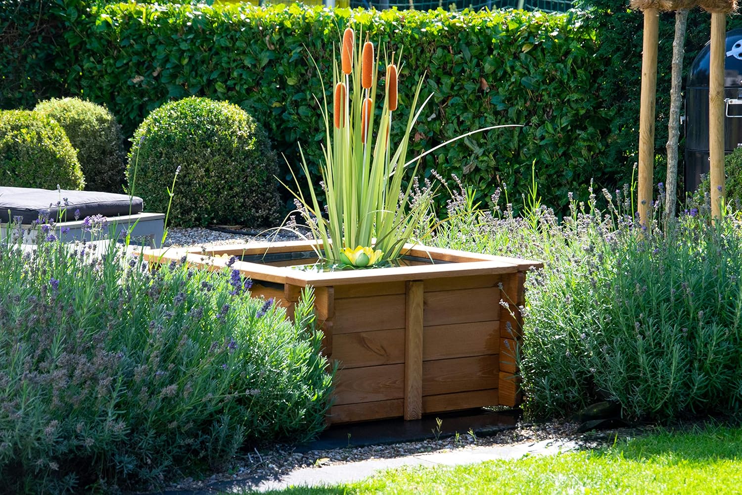 dobar 29236FSCe Hochteich Square - Gartenteich aus robustem Holz - Miniteich für Garten/Terrasse/Balkon - Teich für den Garten inkl. Teichfolie - 78 x 78 x42 cm, Braun