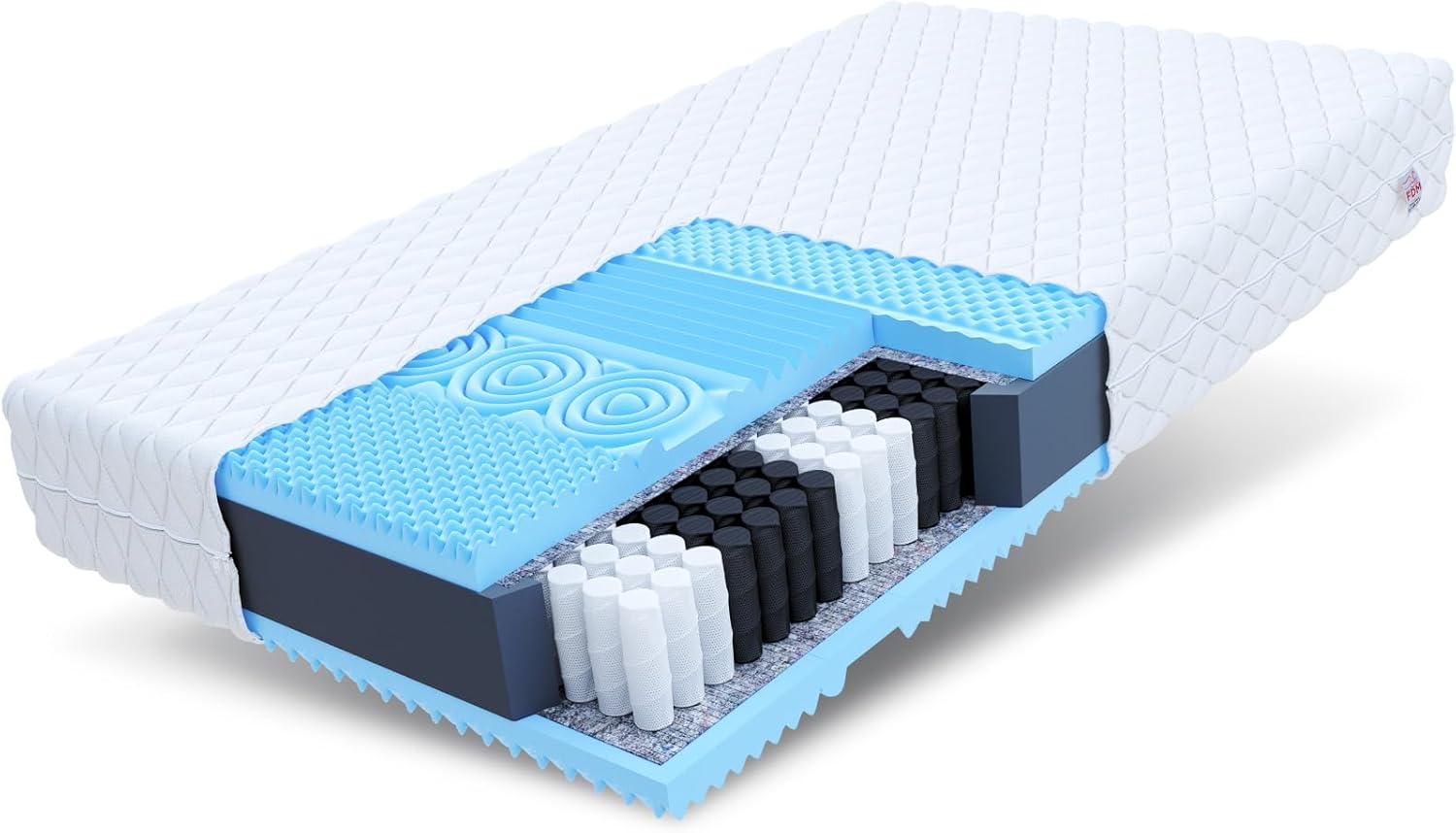 FDM Massage Matratze 90x200 cm Taschenfederkern Höhe 17 cm Härtegrad H3 7-Liegezonen Öko-Tex Allergikergeeignet Bezug Waschbar HR-Schaum