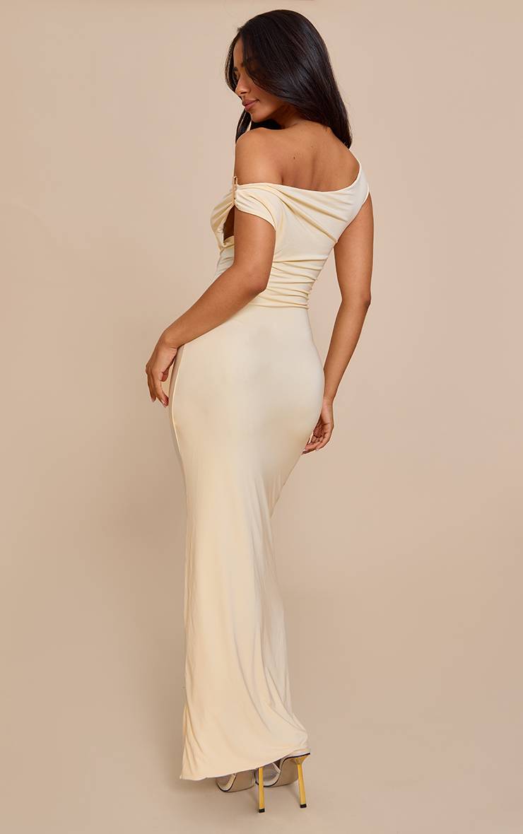 Pale Yellow Robe Longue Petite Avec Détail De Finition